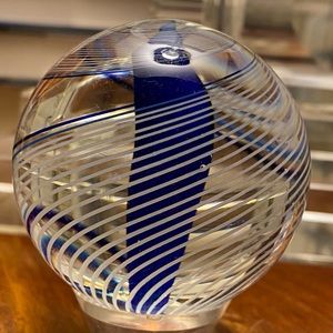 Art Glass of White & Blue Swirls & Blue Form